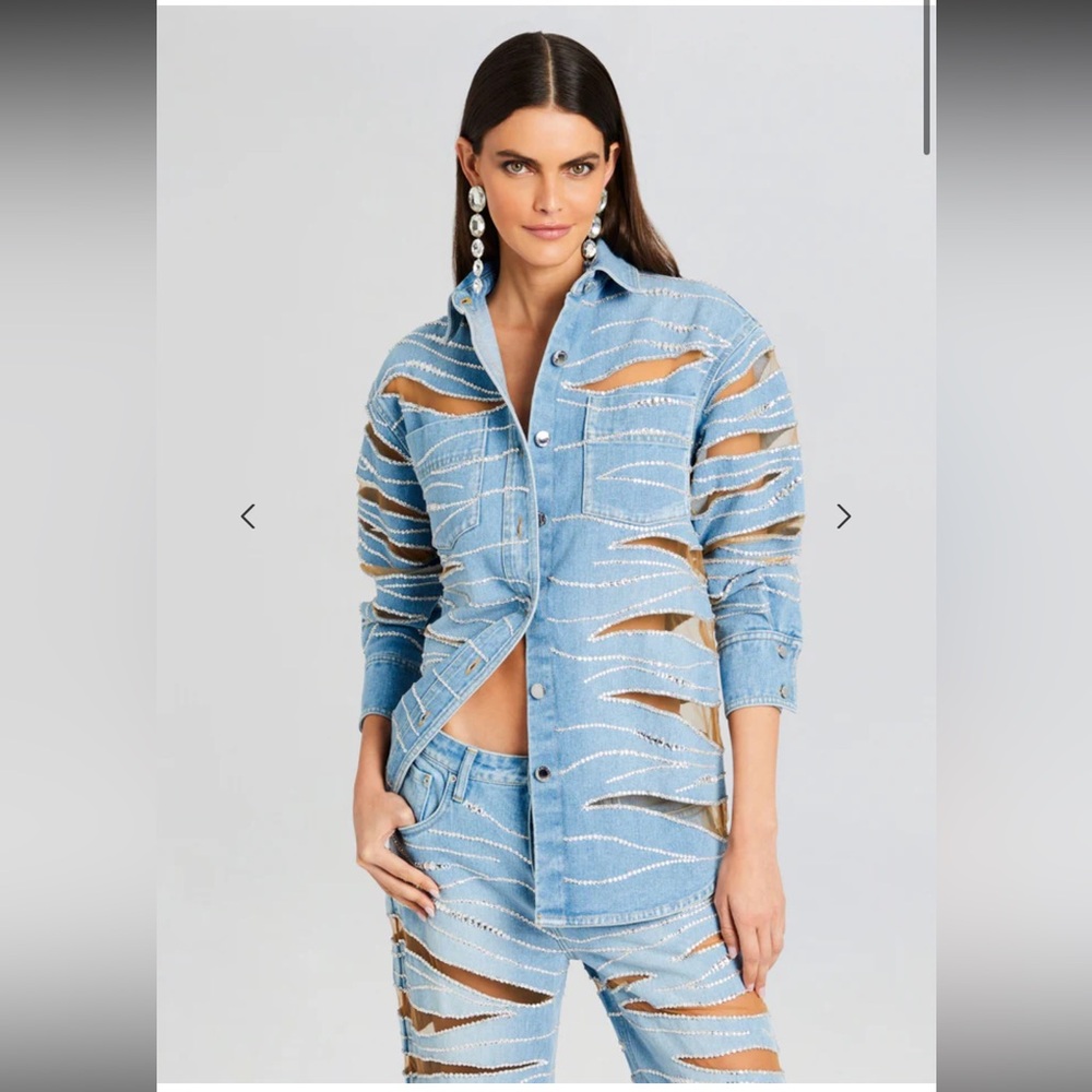 $1,498 NWT Retrofête AVANI EMBELLISHED DENIM SHIRT